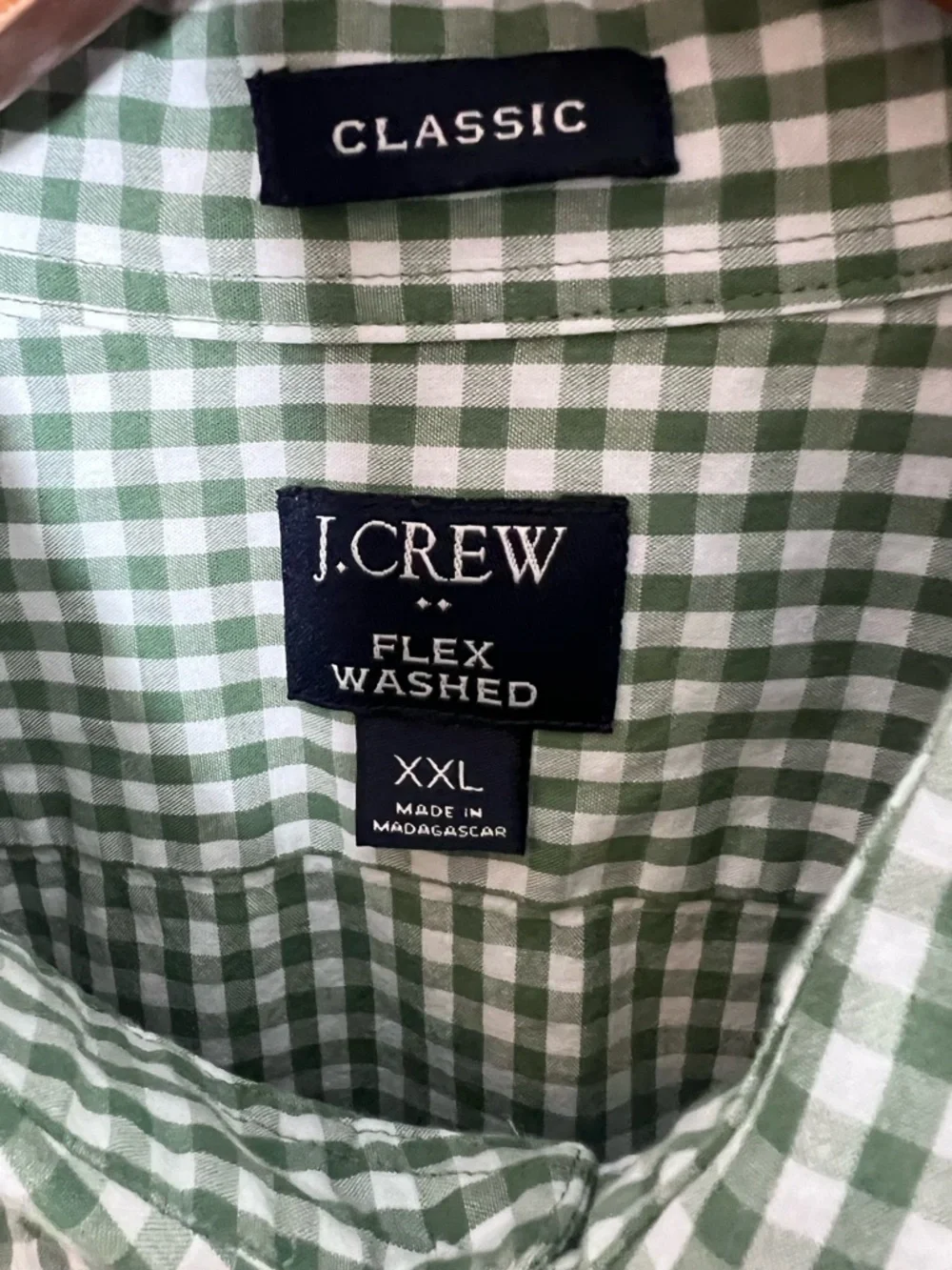 J. Crew Mens Flex Wash Classic Button Down Long Sleeve Top Green Gingham